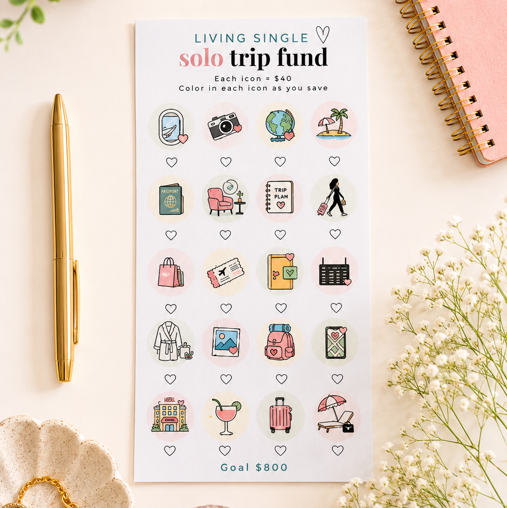 Solo Trip Fund Tracker - A6 (Living Single Collection)